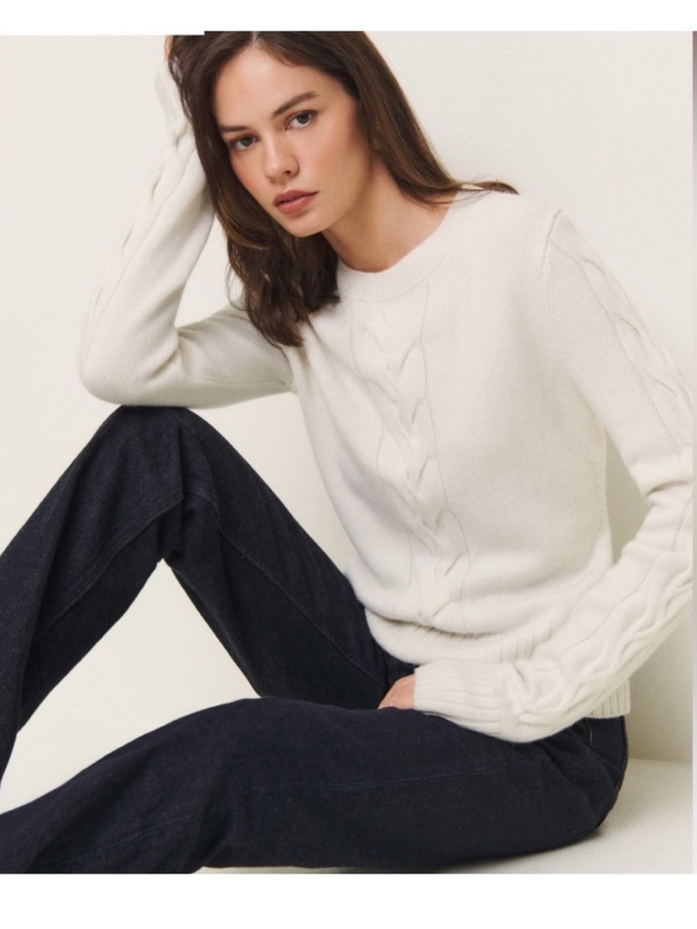 Reformation Dawson Regenerative Wool Arctic White Cable Sweater